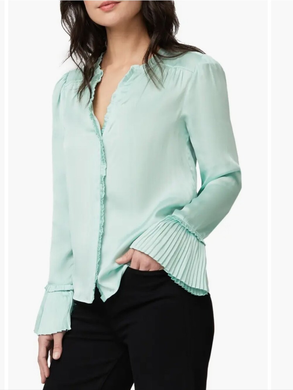 PAIGE Palma Bell Sleeve Blouse in Dusty Mint Small NWT